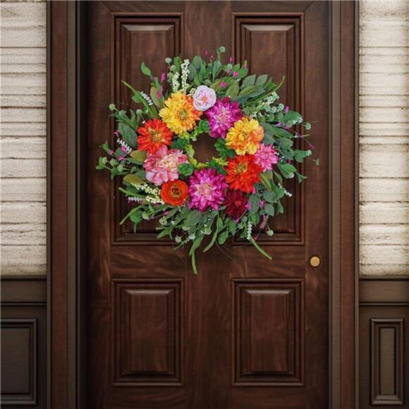 Spring Wreath 24 Inch Spring Wreaths for Front Door Lifelike & Full in Shape - Picture 2 of 7